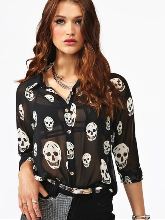Candy Couture Tops - Skull Sheer Blouse by Candy Couture, Vintage Y2K